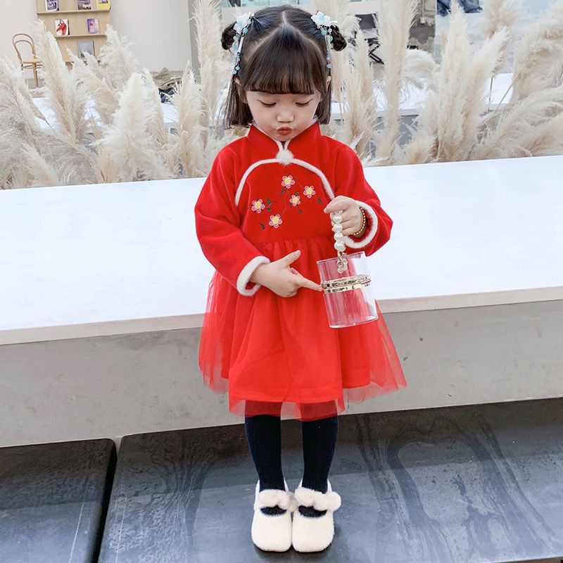 váy dạ đỏ trung hoa siêu xinh cho bé gái 7-14kg