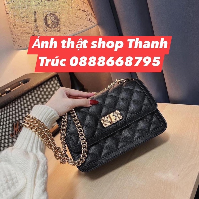 Túi xách trần ô da hạt đeo vai đeo chéo size 22 bản mới 2022 (