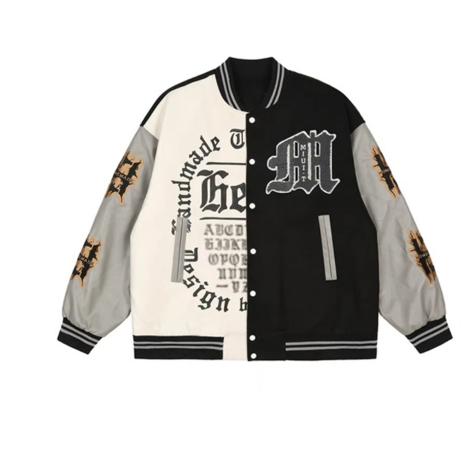 Áo Khoác Bóng Chày Dáng Rộng Có Thêu Chữ Phong Cách Châu Âu áo khoác hai màu đen trắng