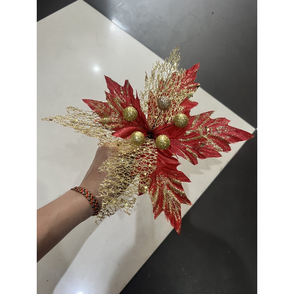 Cành Hoa Trạng Nguyên Vải Hoa To 22Cm Trang Trí Làm Oản , Lễ Tết ,Noel
