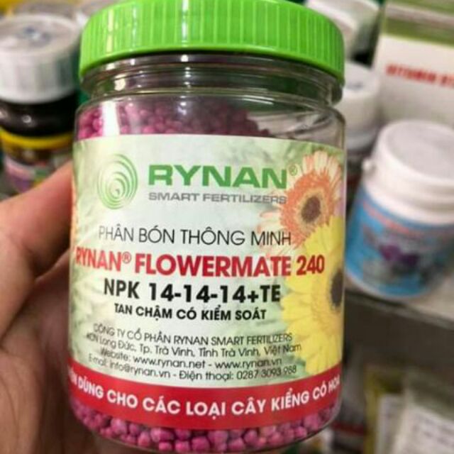 Phân Bón tan chậm Thông Minh Rynan Flowermate 240 NPK 14-14-14+TE Chuyên dùng cho các loại cây kiểng có hoa (150g)