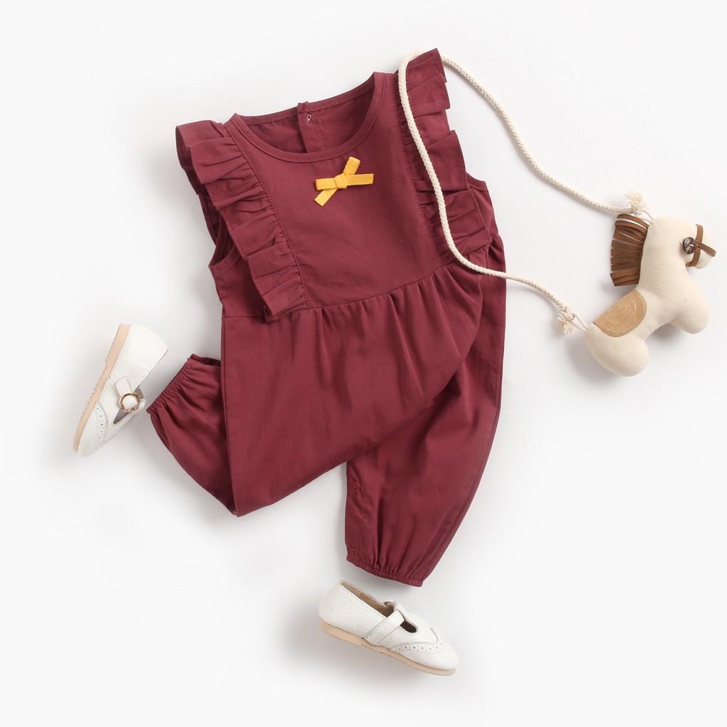 Bộ Áo Liền Quần Sanlutoz Bằng Chất Liệu Cotton Màu Đỏ Dành Cho Bé Gái