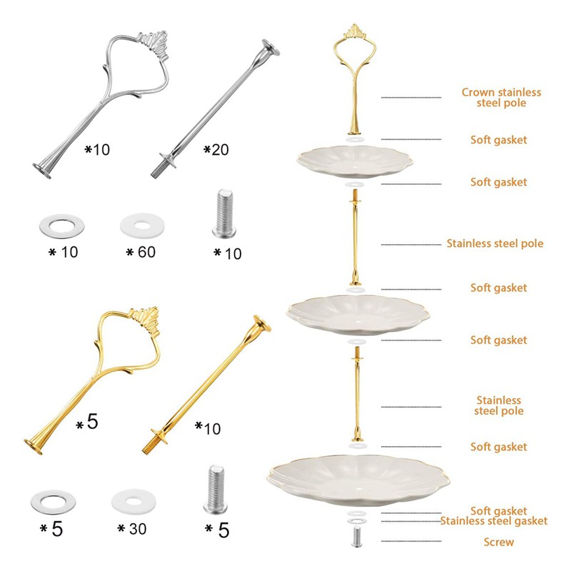5 Set &amp; 10 Đĩa Để Bánh 3 Tầng Hình Vương Miện
