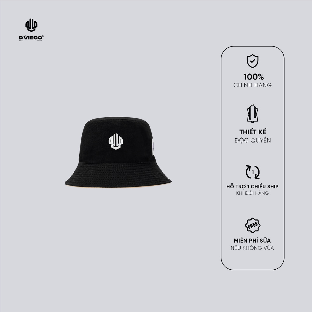 Mũ bucket trơn nam nữ 100% cotton thêu logo chính hãng Dviego