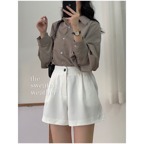 Short vải cạp cao basic ống rộng xẻ bên ( Ảnh thật ) | BigBuy360 - bigbuy360.vn