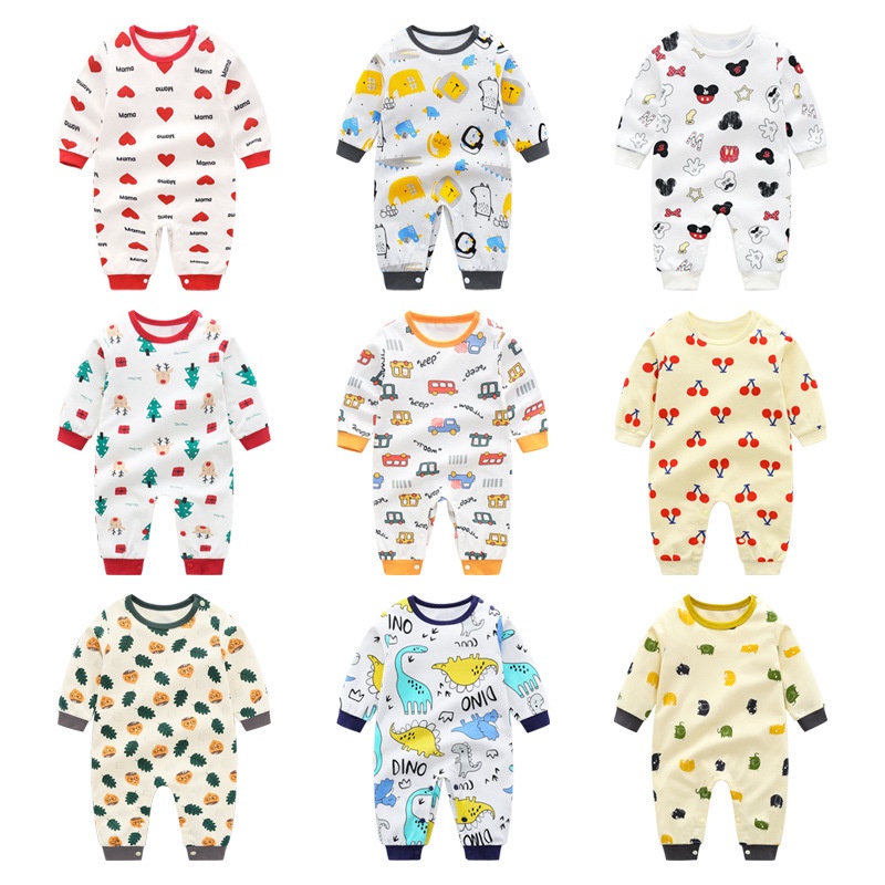 Bộ áo liền quần tay dài cổ tròn bằng Cotton in họa tiết One Piece hoạt hình thời trang cho bé sơ sinh