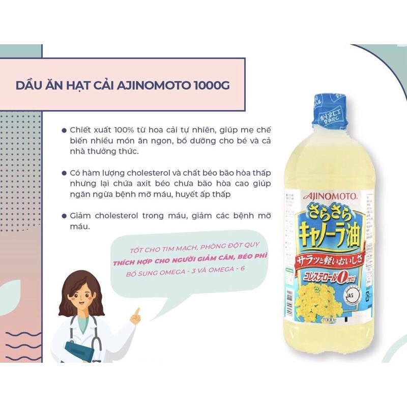 Dầu Ăn Hạt Cải, Hoa Cải Ajinomoto Nhật Bản 1000g