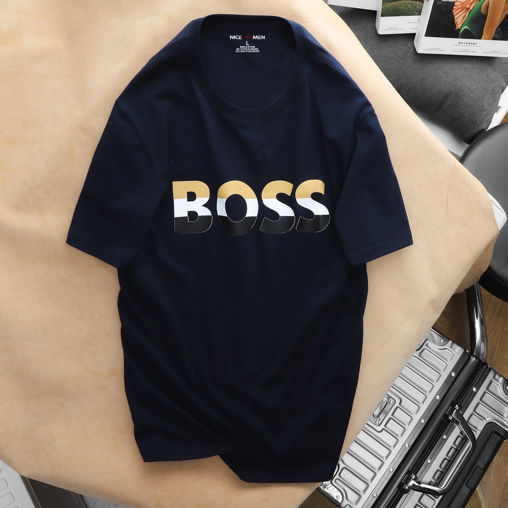 Áo Thun Form Rộng Unisex Tay Ngắn 50 - 90KG Cotton 4 chiều - In chữ - BOSS - Đen, Trắng, Xanh