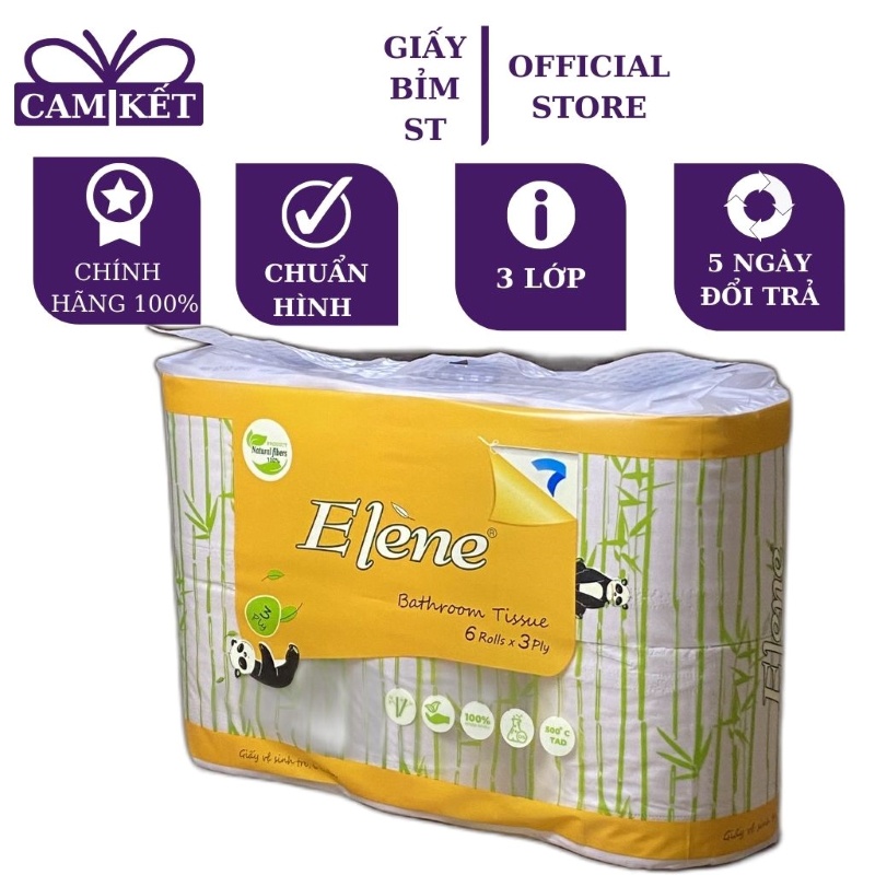 Giấy vệ sinh Elene tre gấu trúc 3 lớp 6 cuộn chính hãng cao cấp cho quán ăn, nhà hàng