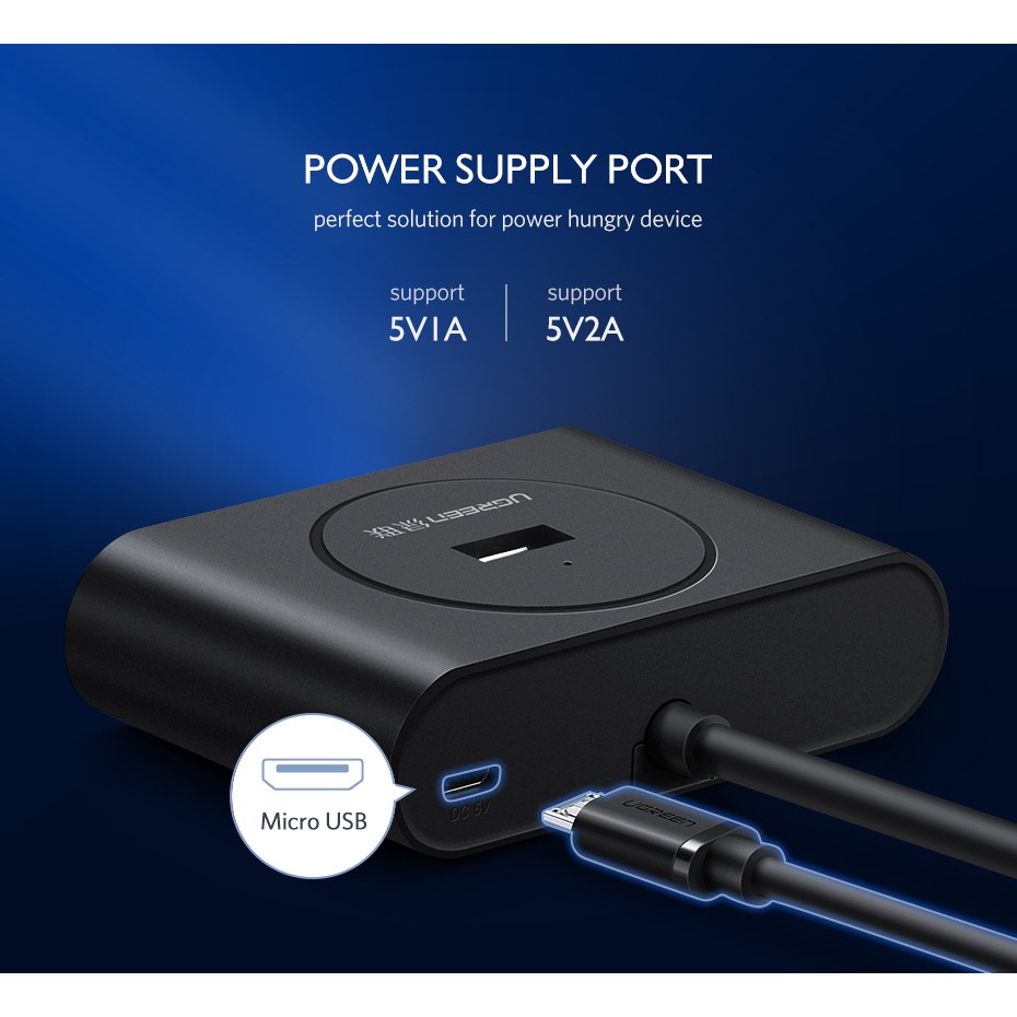 Bộ chia 4 cổng USB 3.0 UGREEN tốc độ cao thích hợp cho MacBook/Mac Air/Mac ProMini/iMac/Surface Pro/XPS/ổ USB