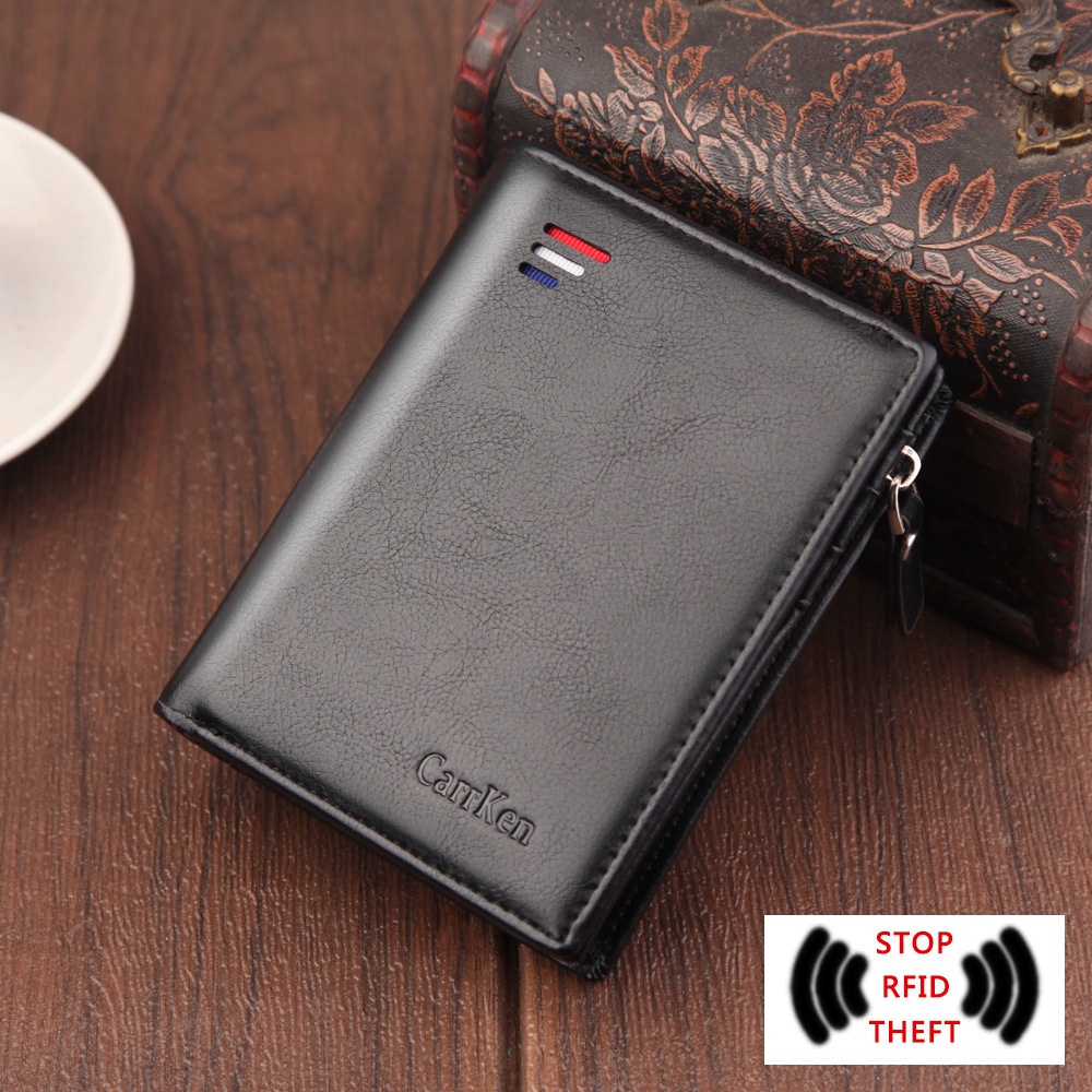 Ví nam RFID ngắn bằng da pu kiểu Âu Mỹ phong cách retro