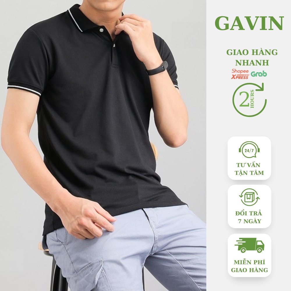 Áo polo nam Gavin cổ bẻ ngắn tay phối viền cao cấp : Kiểu dáng Hàn Quốc chất liệu cotton , co giãn 4 chiều(APKV)