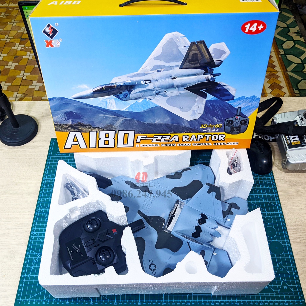 Máy Bay Điều Khiển A180 3 kênh F-22 Raptor WLToys XK. Động cơ không chổi than. Có mạch cân bằng