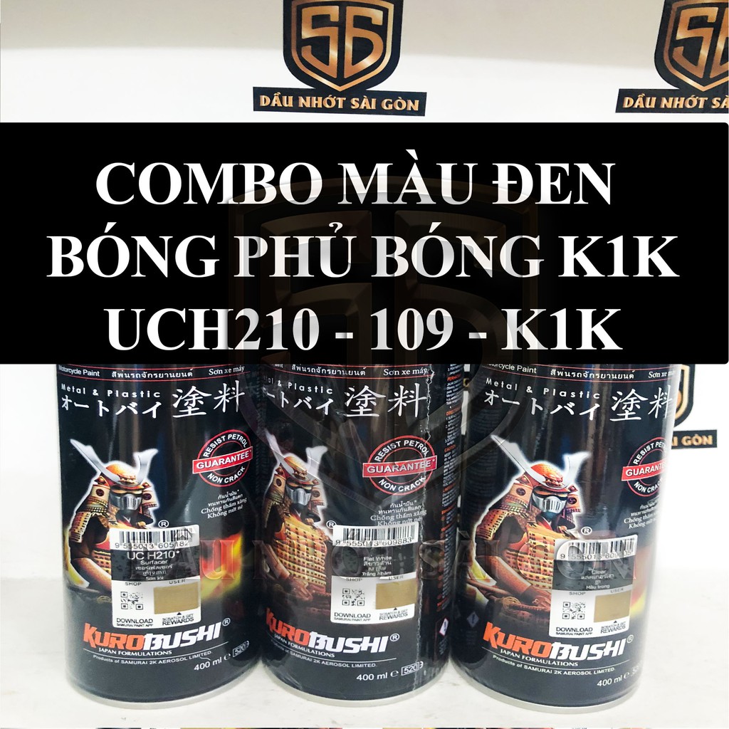 [ COMBO 3 CHAI ] SƠN SAMURAI MÀU ĐEN BÓNG - PHỦ BÓNG K1K ( uch210 - 109 - k1k )