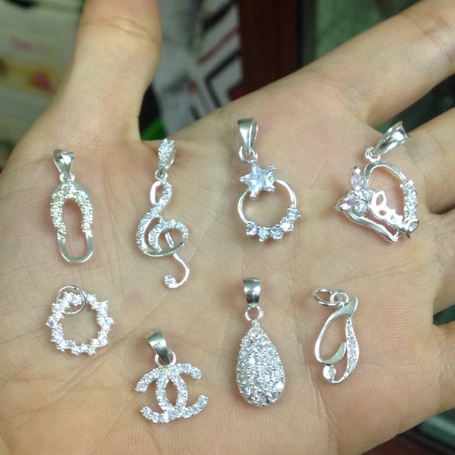 Mặt dây chuyền bạc ta mẫu nhỏ dễ thương hình dép, khoá son, giọt lệ, chữ t ...
