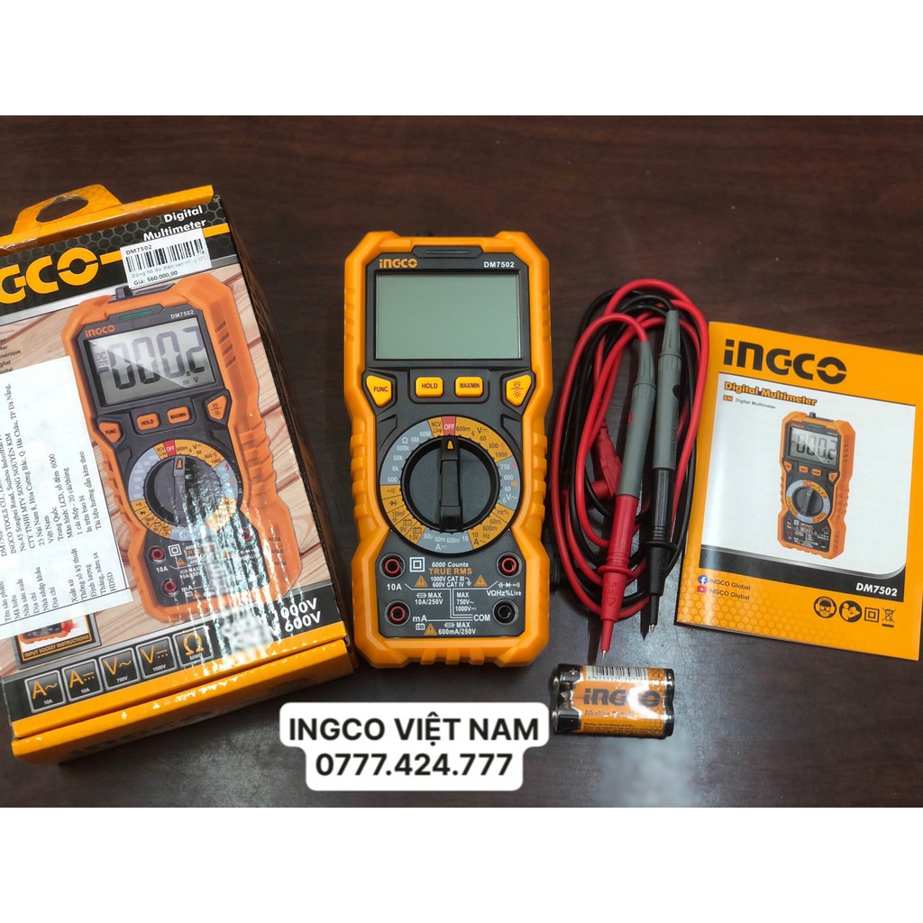 Đồng hồ đo điện vạn năng INGCO DM7502 đo tụ điện, điot, AC, DC, điện trở, điện dụng, tần số, hiệu suất