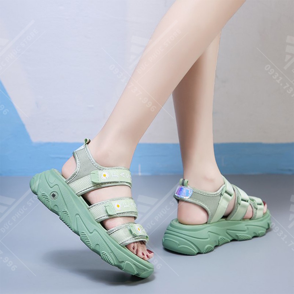 Sandal nữ hoa cúc, dép quai hậu 3 quai đế cao cực đẹp Mẫu mới 2020