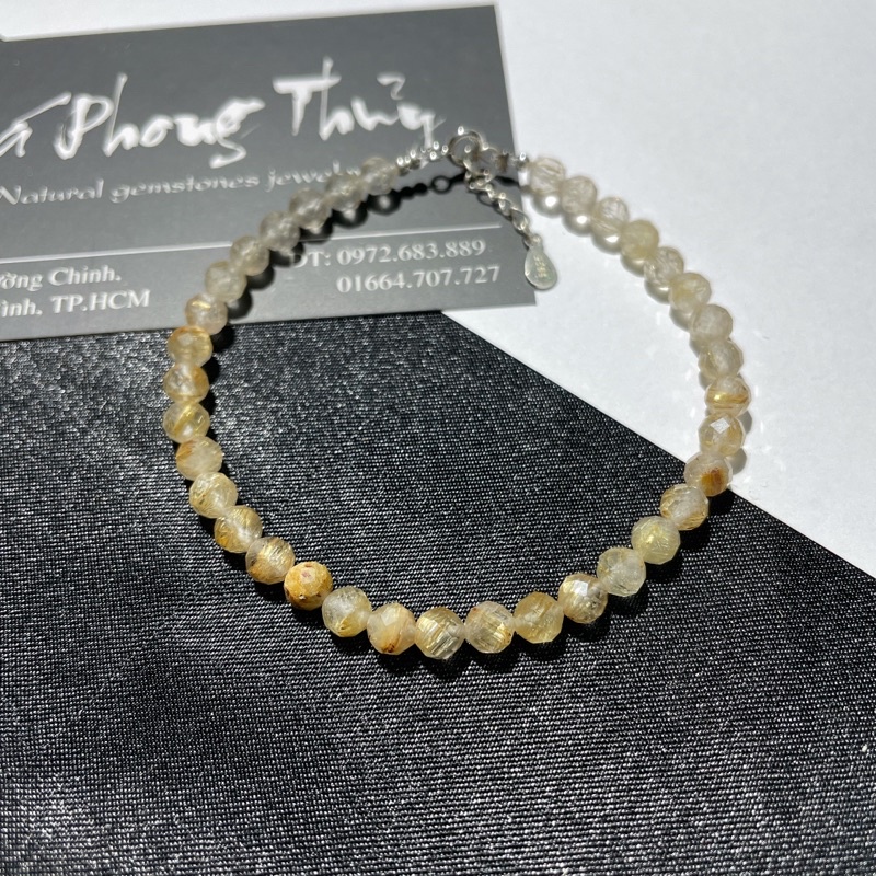 Vòng tay  hạt nhí mài giác Garnet- Tóc vàng-    Paraiba Topaz