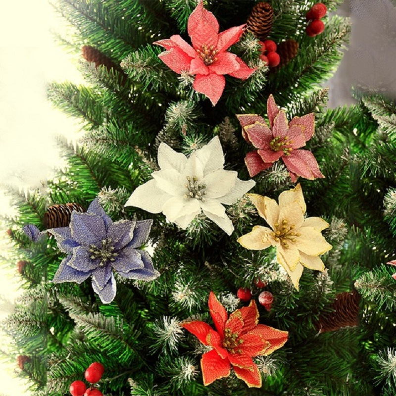 Đầu hoa lụa giả kim tuyến lớn 13cm dùng trang trí cây thông Noel dịp lễ Giáng sinh năm mới DIY