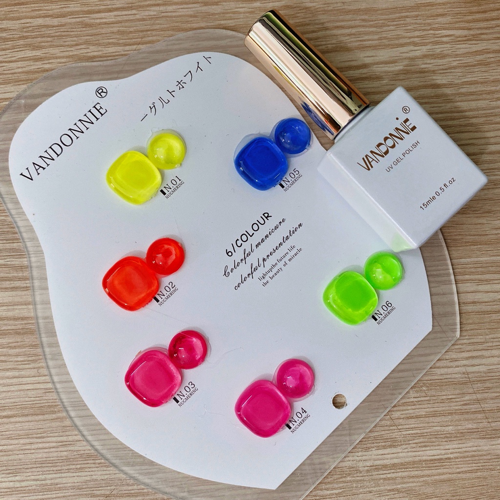 [03] Set sơn gel Neon 6 màu Vandonnie chính hãng 15ml + tặng kèm bảng màu