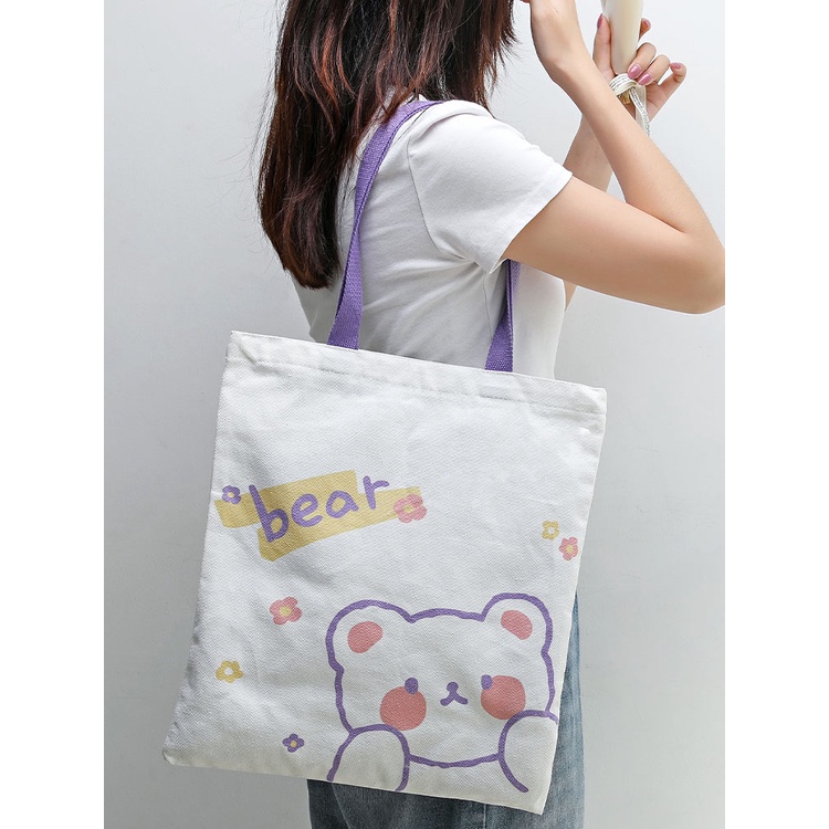 Túi vải in họa tiết hoạt hình dễ thương cho nữ