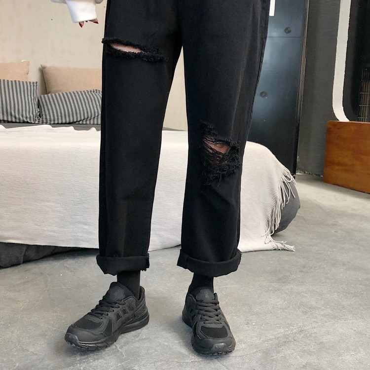 Quần Dài Ống Suông Phối Lỗ Rách Thời Trang Cá Tính | BigBuy360 - bigbuy360.vn