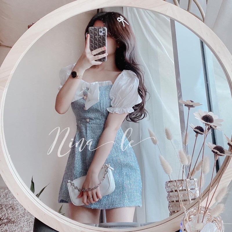 ĐẦM XANH DẠ PHỐI TRẮNG |hàng thật sản phẩm quay clip| | BigBuy360 - bigbuy360.vn