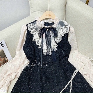 [Hết Hàng - LM005] Váy Dạ Tweed Cổ Bèo Nơ Tiểu Thư