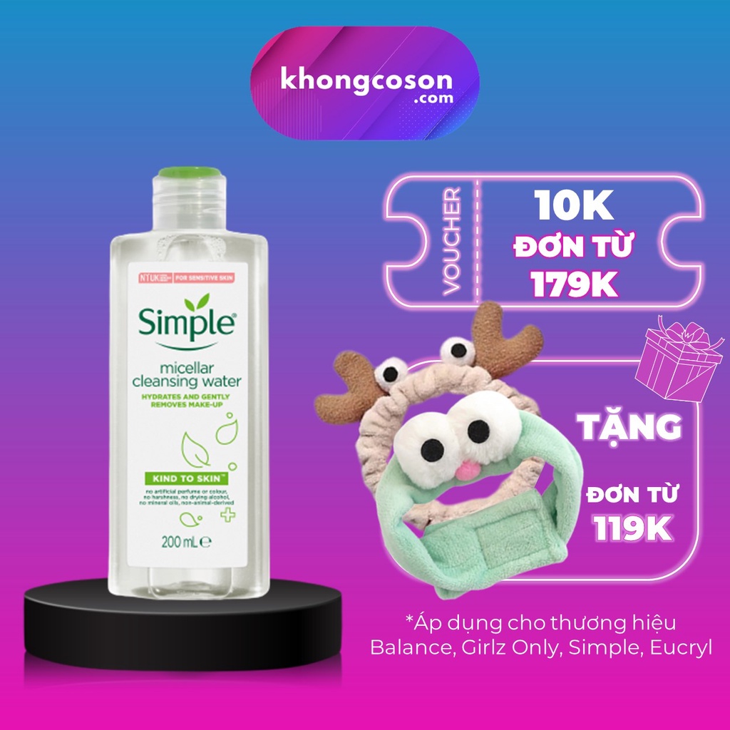 Nước Tẩy Trang Simple Dịu Nhẹ Kind To Skin Micellar Water 200ml - Khongcoson