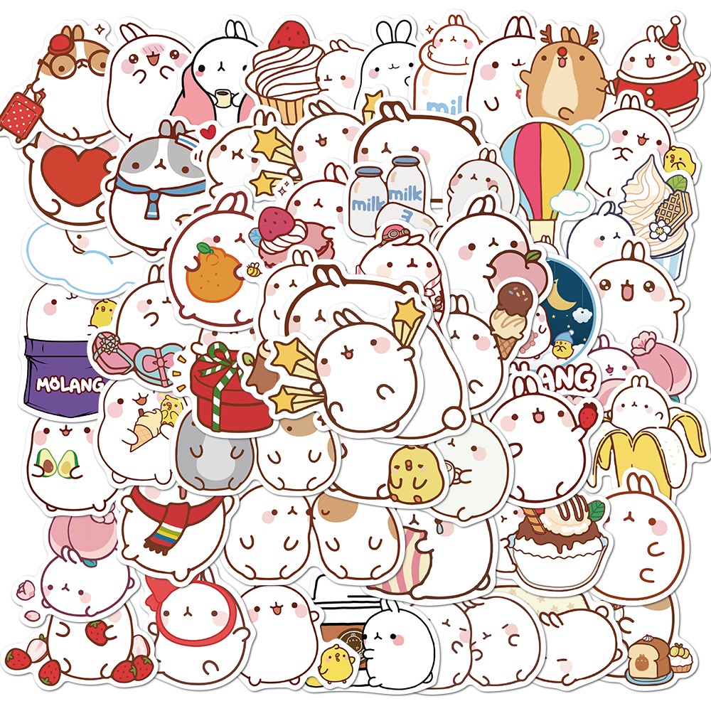 50 Sticker Nhãn Dán THỎ MOLANG Chống Thấm Nước Dán Vali, Laptop,Nón Bảo Hiểm...Ins Giasico