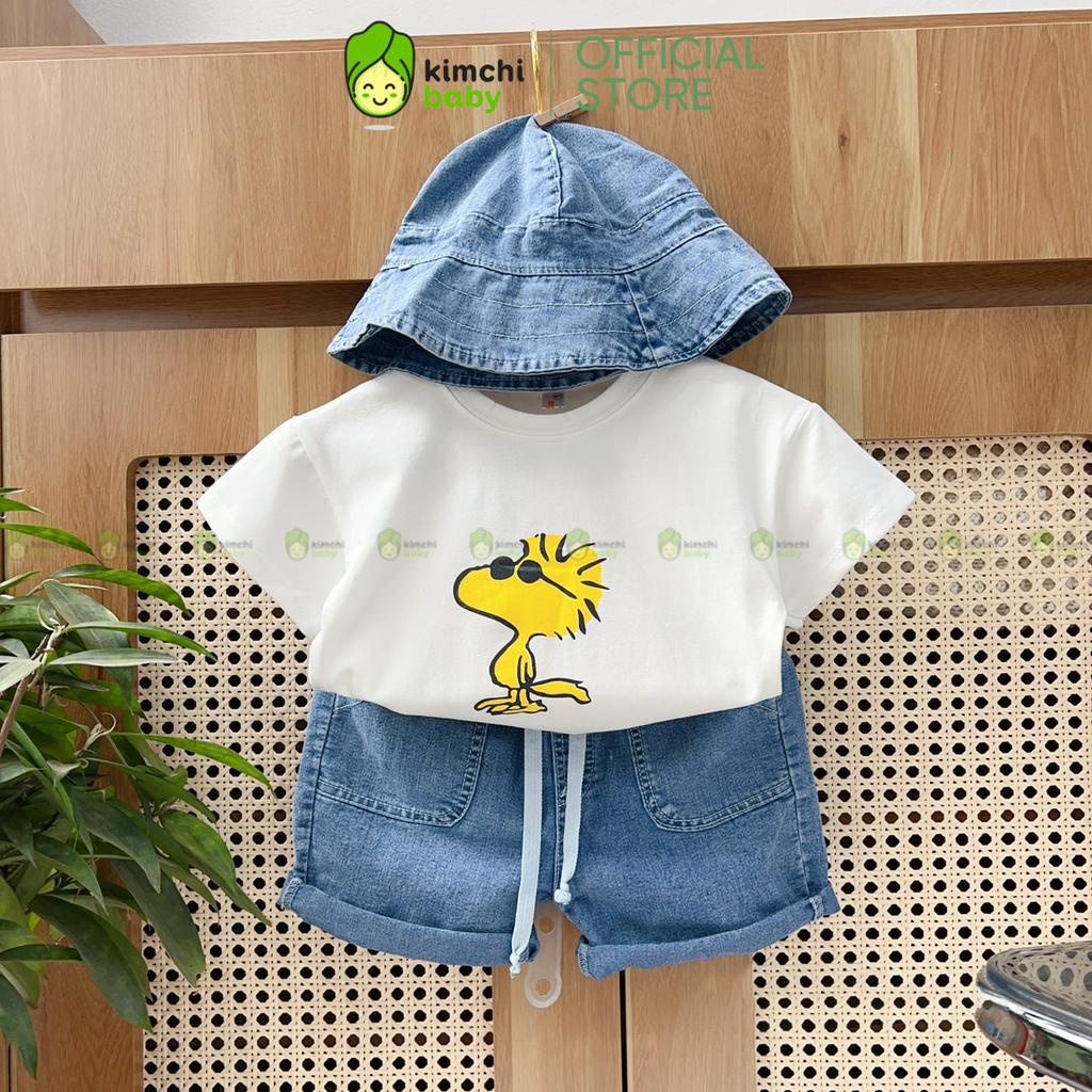Đồ Bộ Bé Trai Kèm Mũ Áo Cotton Quần Jeans Họa Tiết Động Vật Dễ Thương, Bộ Quần Áo Cho Bé Mặc Nhà CK344