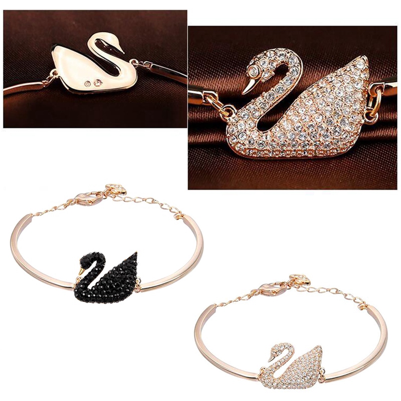 Vòng tay mạ bạc có mặt hình thiên nga đính đá zircon sang trọng