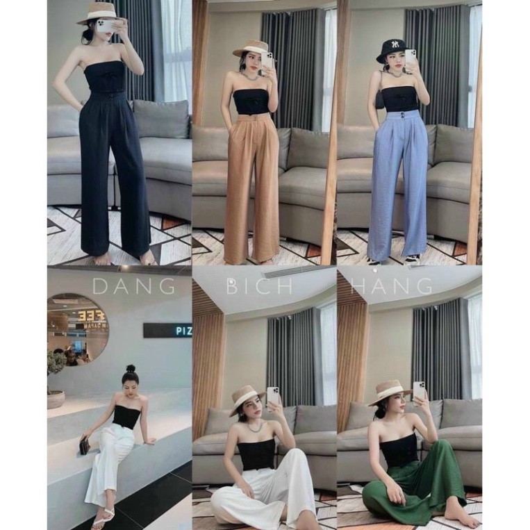 Quần nữ ống suông rộng đũi dài cạp lưng chun chất mềm mướt thoáng mát không nhăn