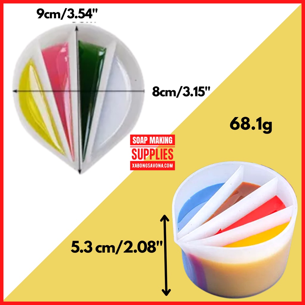 Cốc Chia Ngăn Trang Trí Xà Phòng, Resin, Vẽ Tranh - SavonA Channels Split Color Mixing Cup For Soap Making, Resin Epoxy