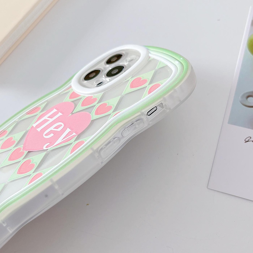 Ốp Điện Thoại Silicon Tpu Mềm Chống Sốc Họa Tiết Trái Tim Viền Gợn Sóng Cho iPhone 11 12 13 pro max xr x xsmax