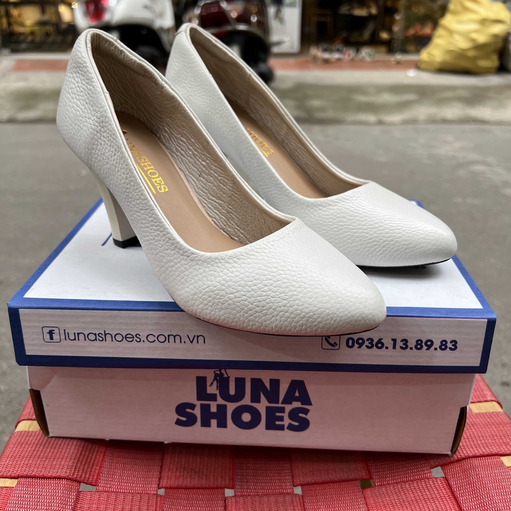 Giày cao gót nữ 7p gót nhọn mũi tròn da bò mềm êm chân LUNASHOES 9047 bảo hành 2 năm ảnh thật chụp tại cửa hàng