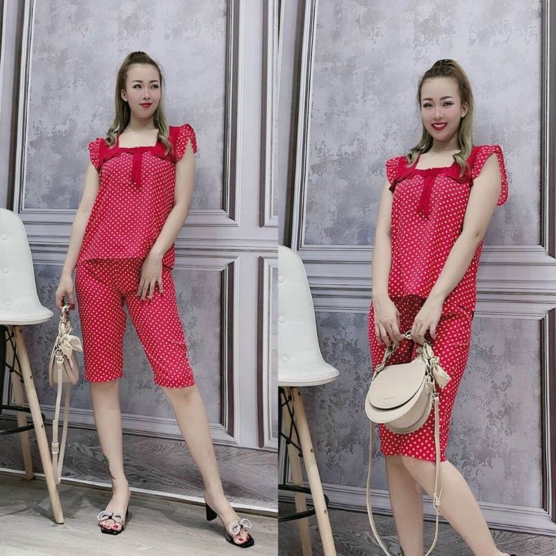 Đồ bộ nữ ALO_91 SHOP, Đồ ngủ lụa lửng họa tiết chấm bi ( Freesize 47_57kg) | BigBuy360 - bigbuy360.vn