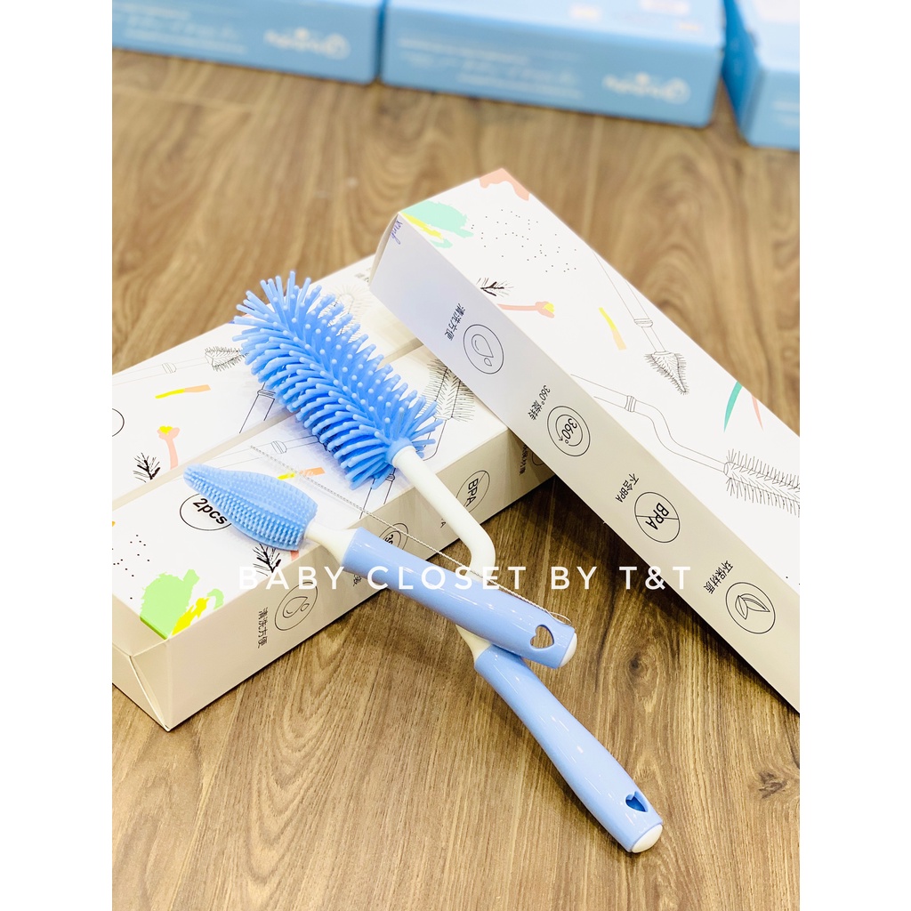 [RẺ VÔ ĐỊCH] Cọ bình sữa và núm silicon 3 chi tiết/hộp xoay 360 độ tiện lợi cho mẹ và bé
