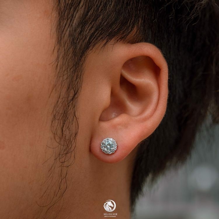 Khuyên tai bạc nam, nữ HeliSilver Mystery - Đá Trắng s925 KTB147