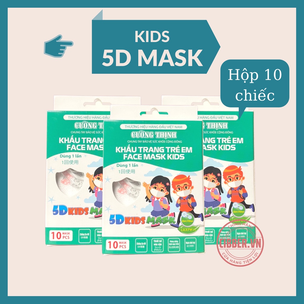 Khẩu Trang Cho Bé 5D Mask Kids  (1 Hộp 10 Chiếc), Kháng Khuẩn, Chống Bụi Mịn