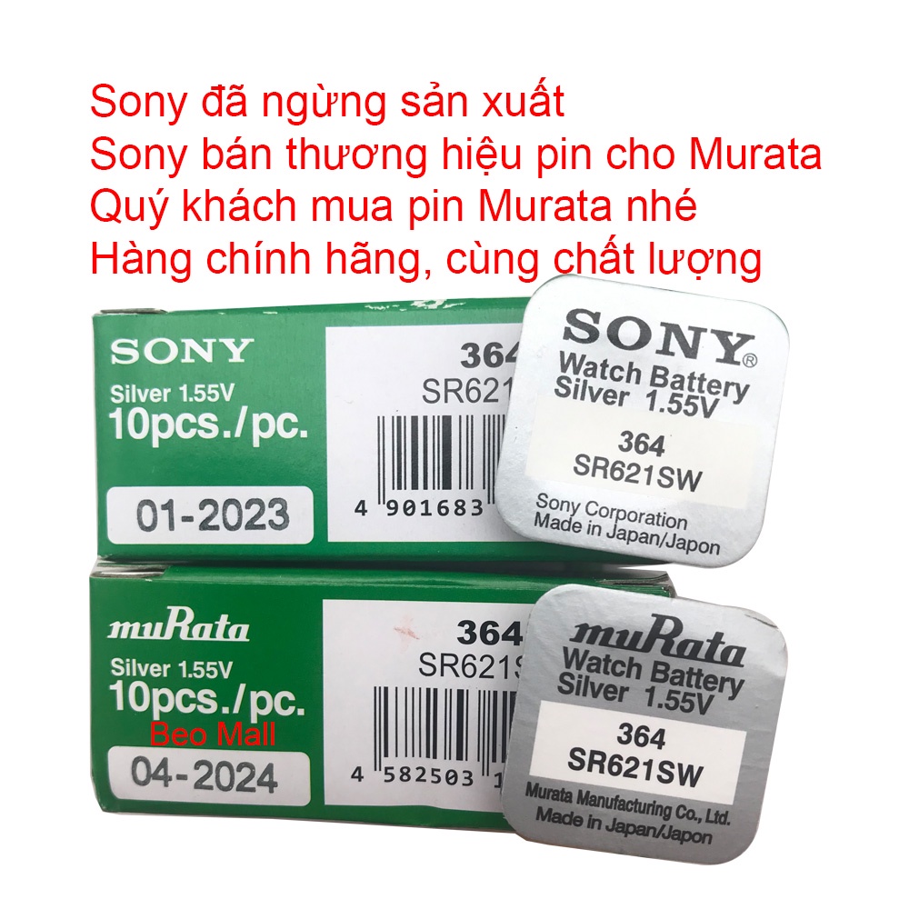 Pin Sony - Murata SR621SW - SR621 - 621 - 364 - AG1 - LR621 - Pin Đồng Hồ Đeo Tay Chính Hãng Giá Rẻ