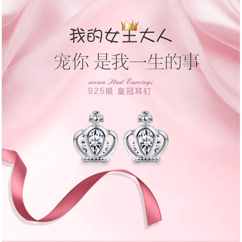 Khuyên Tai Nữ Mạ Bạc Hình Vương Miện Thời Trang