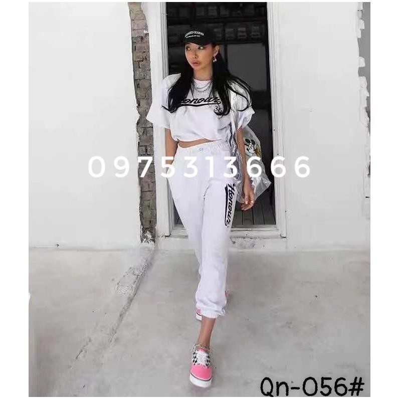 Set Áo Croptop Quần Jogger, Set Thể Thao Croptop Quần Ống Bo S12, Chất Zip Qc, Đanh Mịn Co Dãn 4C, Hack Dáng