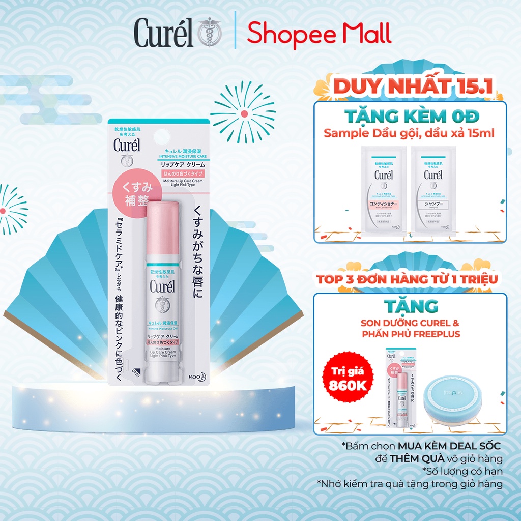 Son Dưỡng Môi Cấp Ẩm Chuyên Sâu Curel Intensive Moisture Care Moisture Lip Care Cream Light Pink - Hồng Nhẹ 4.2g