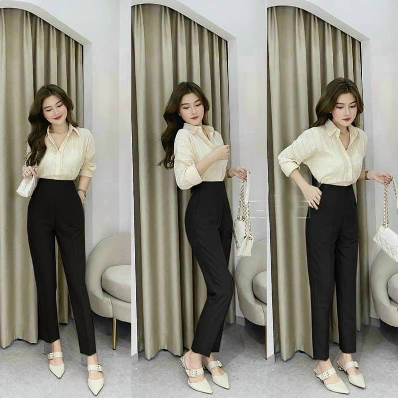 Quần baggy nữ Ladya công sở cạp liền lưng cạp cao vải tuyết mưa M111