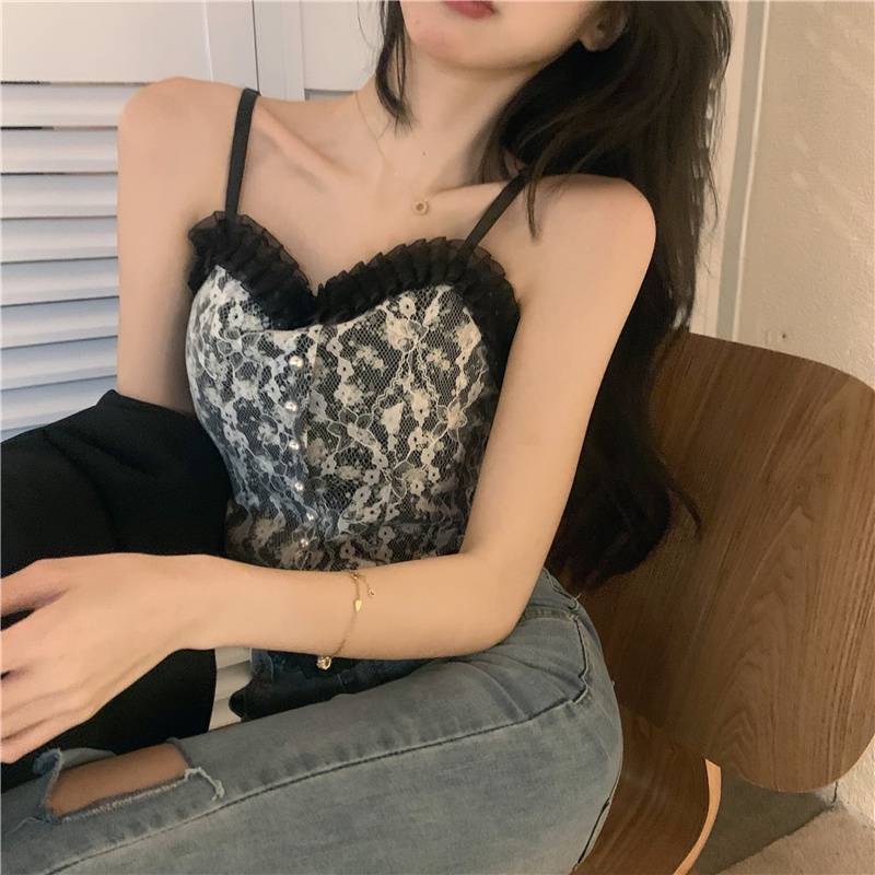 Áo Crop Top Hai Dây Viền Ren Hoa Mềm Mại Thoáng Khí Gợi Cảm Cho Nữ
