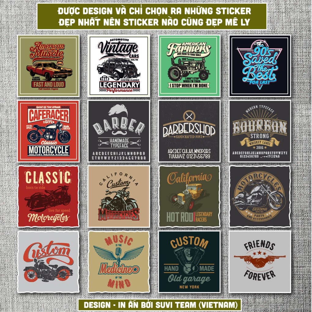 50 Sticker Vintage Retro 4 chống nước sticker dán laptop, điện thoại, đàn guitar, mũ bảo hiểm, vali. MSP:VR04