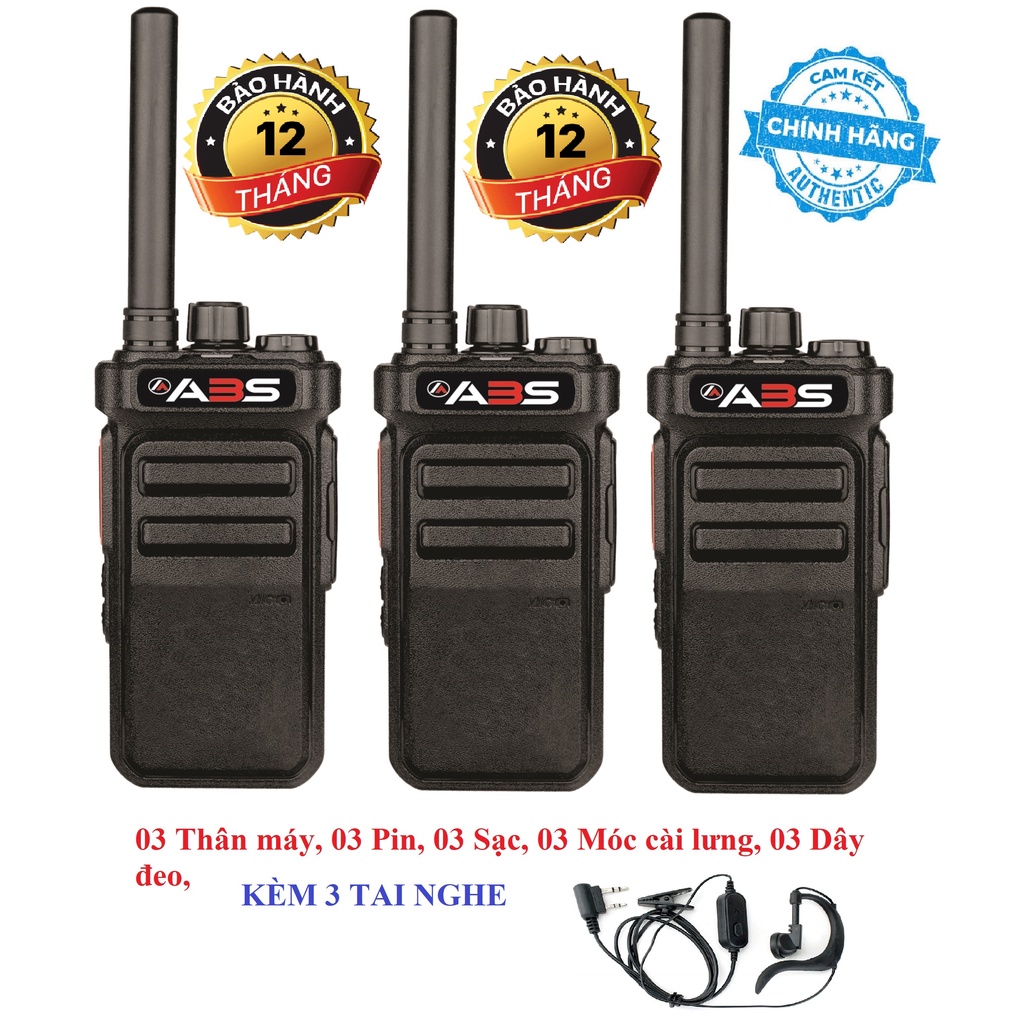 Bộ 3 Bộ đàm Chính hãng  ABS CP988 (Nhỏ gọn, 2 chế độ sạc, Pin dung lượng cao sử dụng &gt;18 tiếng, siêu bền)