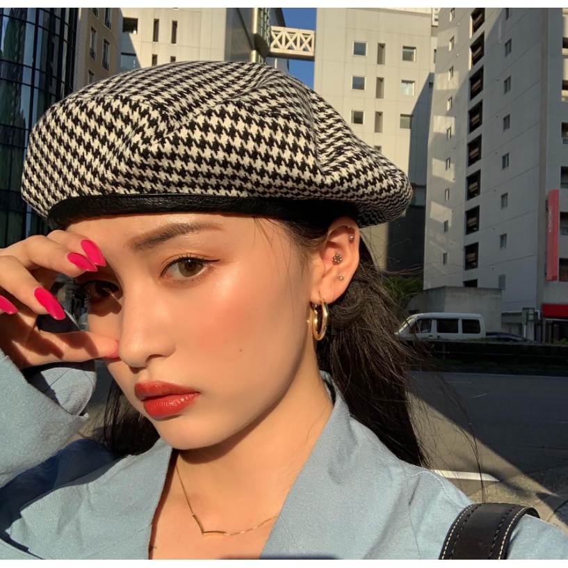 [SẴN]- Nón/Mũ nồi họa tiết Houndstooth phong cách Ulzzang(M12)