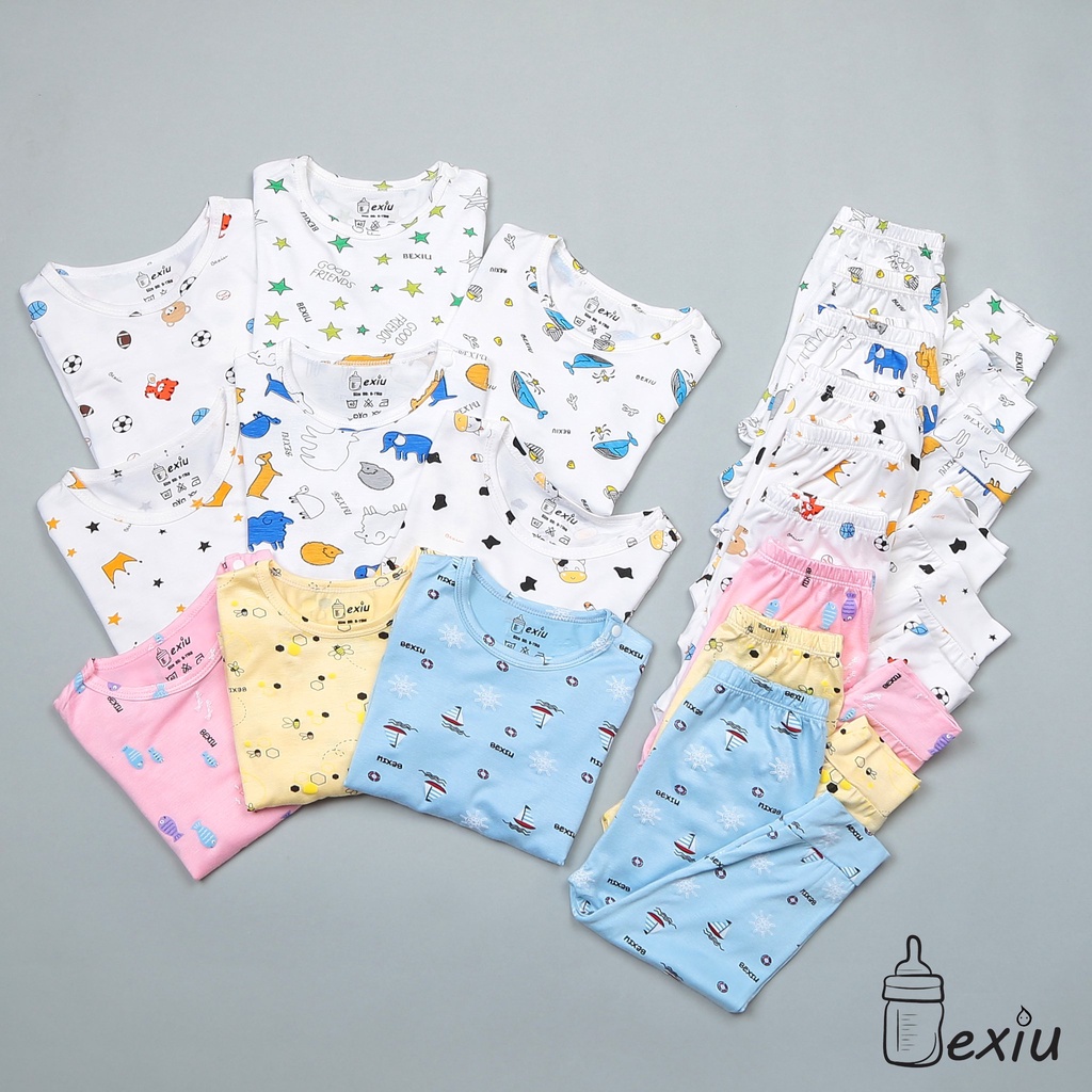 Bộ Đồ Quần Áo Sơ Sinh Tay Dài Cài Vai Bexiu In Rơi 1020 Nhiều Mẫu Cho Bé 6-19kg